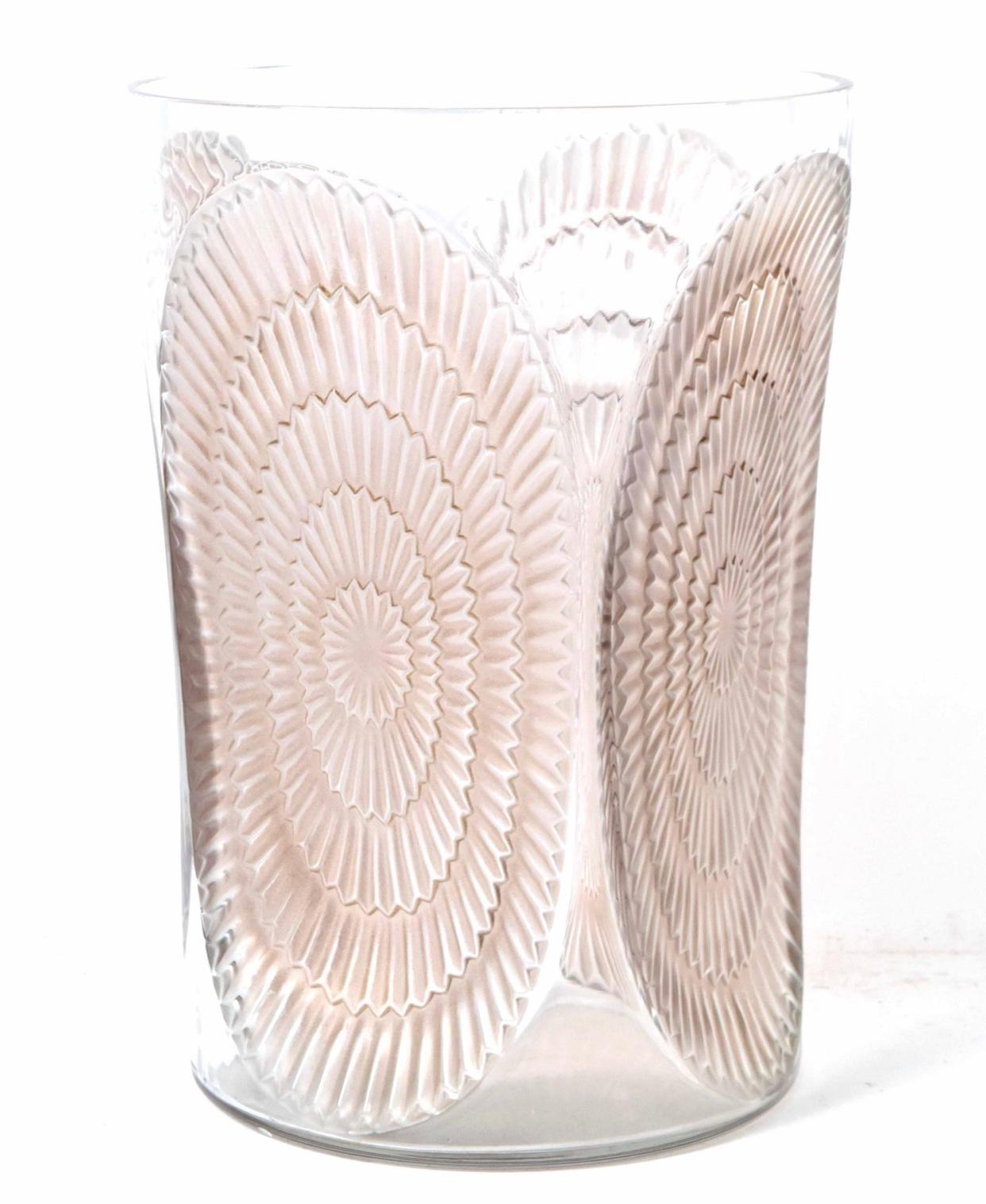 Art Deco 1936 René Lalique Los Angeles Vase in Clear and Frosted Glass with Sepia Patina