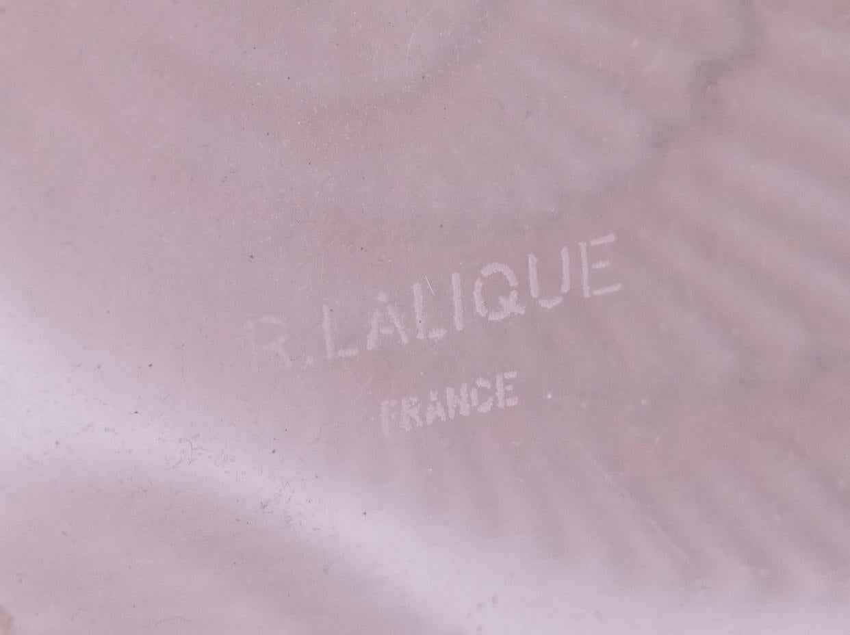French 1936 René Lalique Los Angeles Vase in Clear and Frosted Glass with Sepia Patina