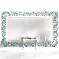 1936 Rene Lalique Oeillets Plate Tray Clear Glass with Blue Patina, Carnations