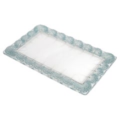 1936 Rene Lalique Oeillets Plate Tray Clear Glass with Blue Patina, Carnations