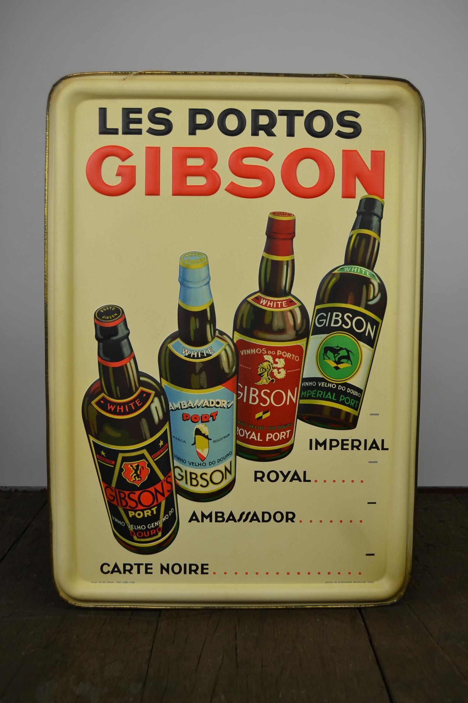 1936 Tin Sign for Les Portos Gibson, Appetizer Drink 12