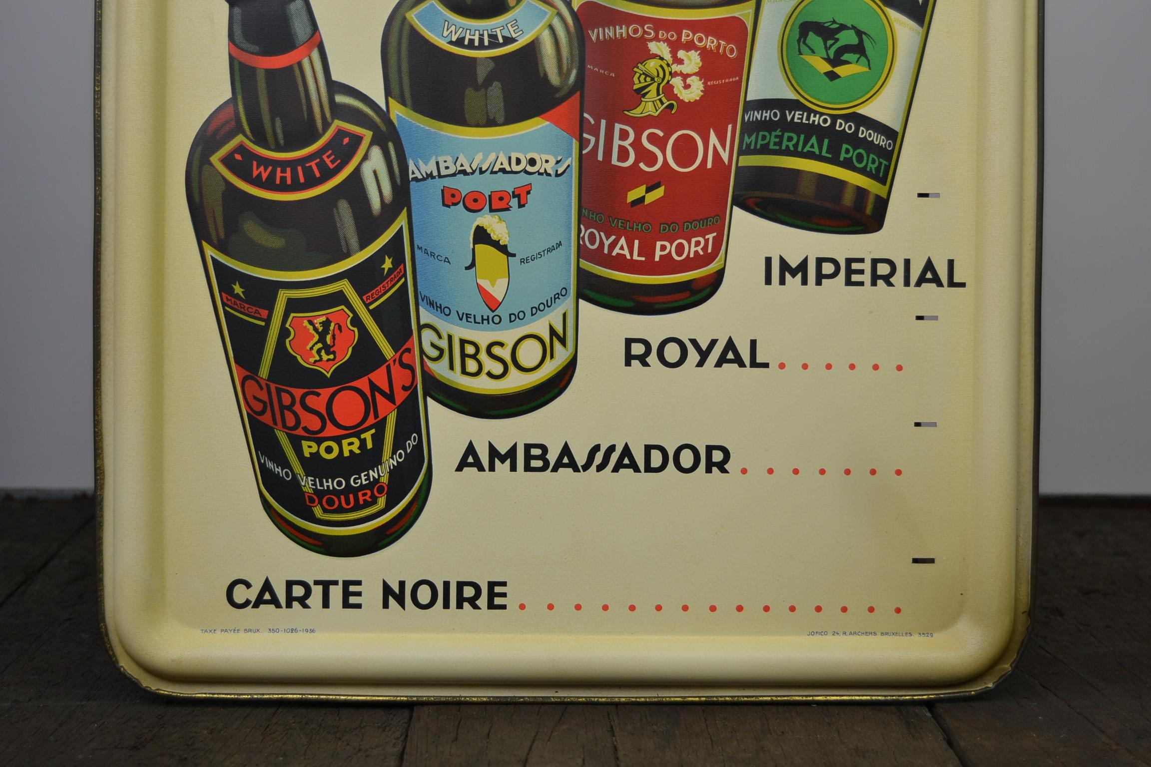 European 1936 Tin Sign for Les Portos Gibson, Appetizer Drink