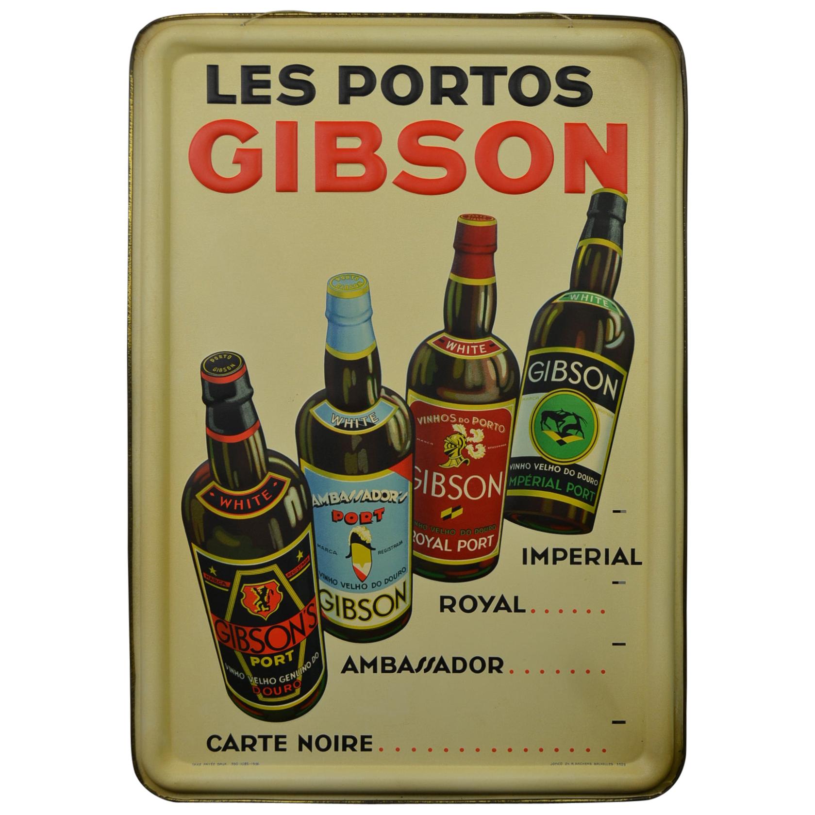 1936 Tin Sign for Les Portos Gibson, Appetizer Drink