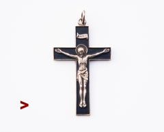 1936 W.A. Bolin Cross Crucifix Black Enamel Solid Sterling Silver / 5 gr