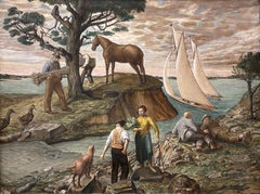 1936 WPA Era American Scene Modernist Painting "A Connecticut Day" Howard Ahrens