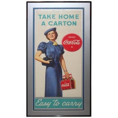 Vintage 1937 Coca Cola "Easy To Carry" Cardboard Sign Framed