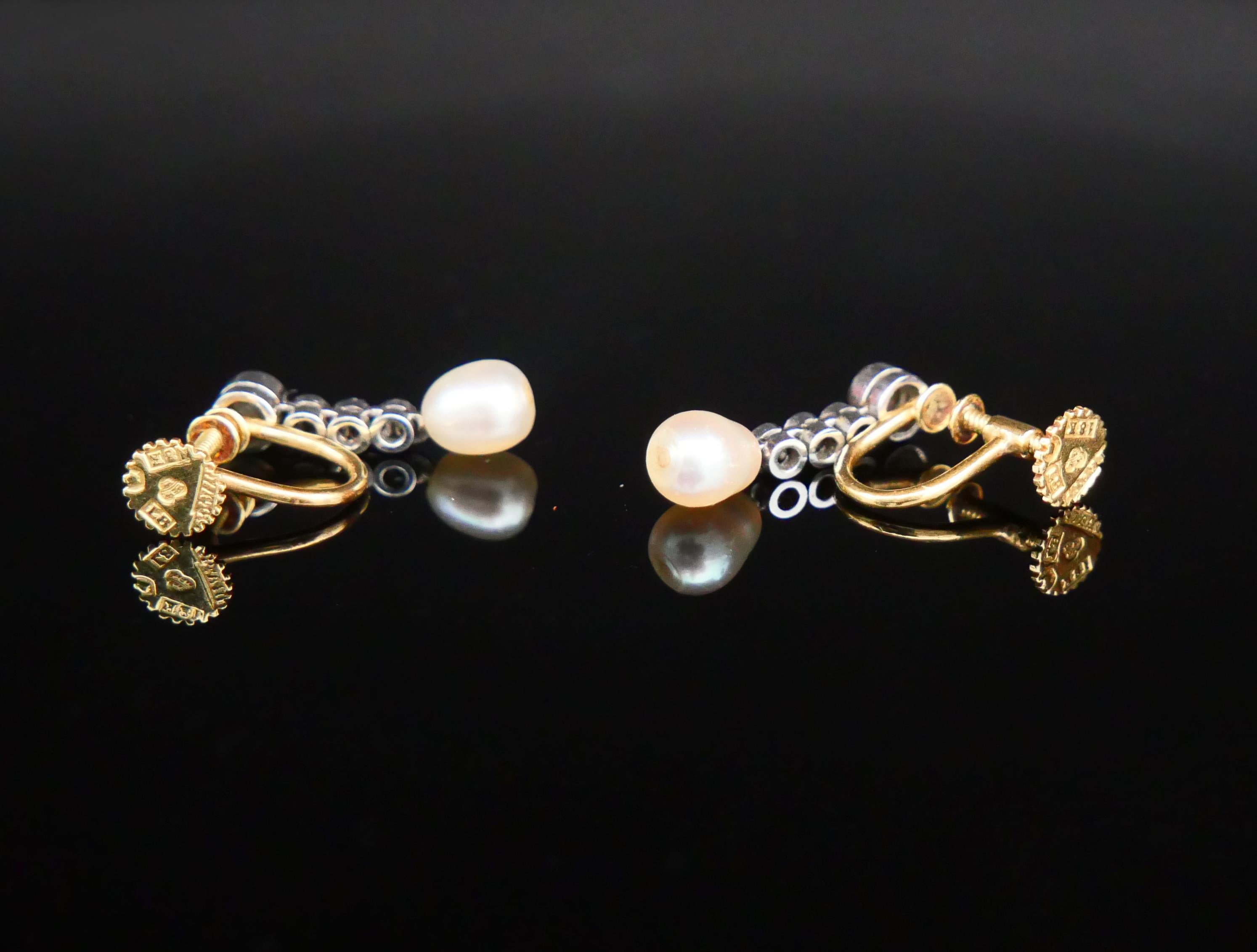 Art Deco 1937 Earrings 0.4 ctw Diamonds Pearls solid 18K Gold / 3.3 gr For Sale