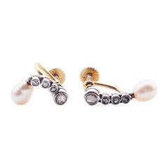 1937 Pendientes 0,4 ctw Diamantes Perlas macizas Oro 18K / 3,3 gr