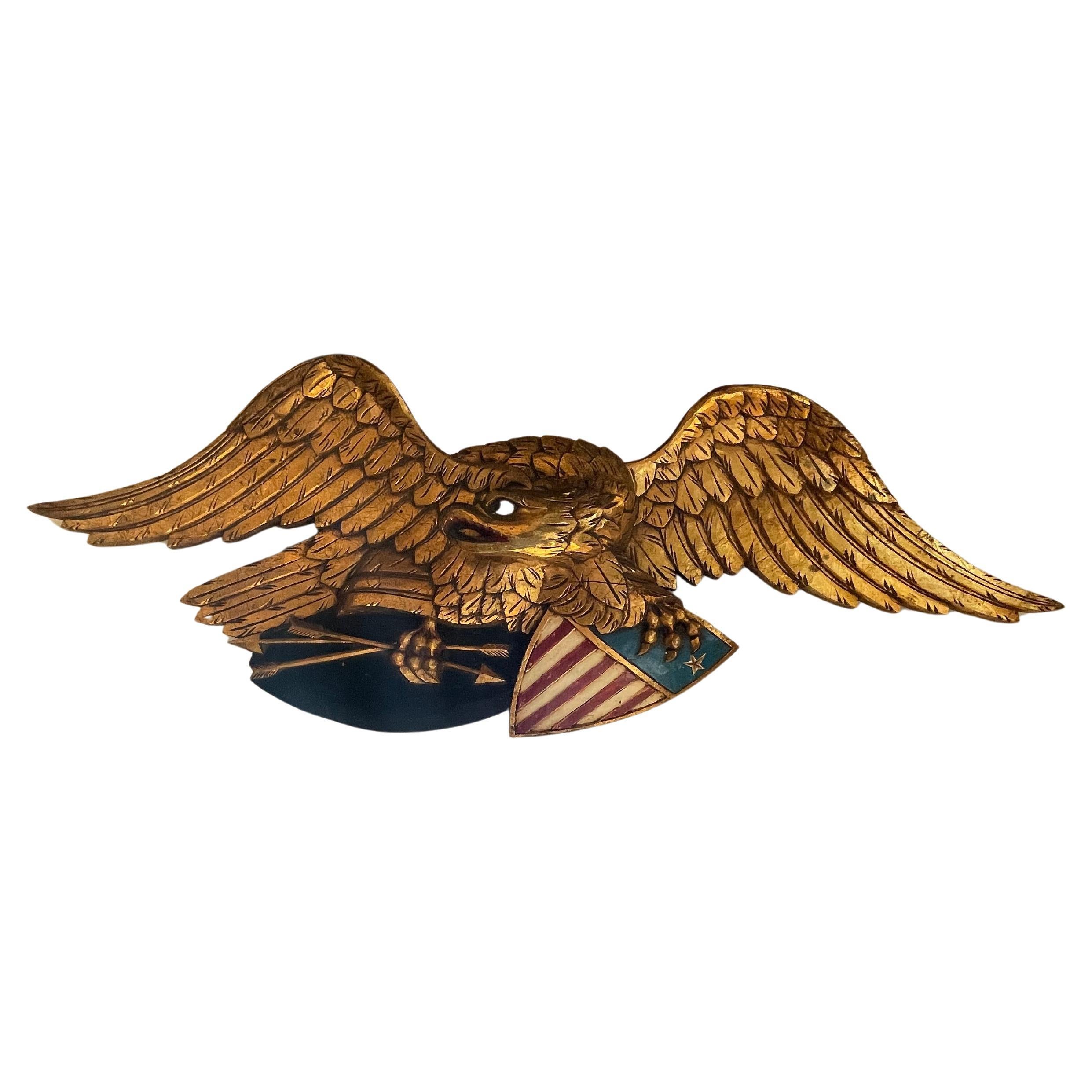 1937 Hand-Carved and Gilded American Eagle Wall Plaque