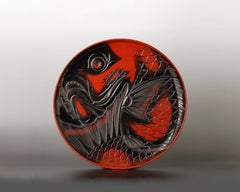 1937 Japanese Fish Sea Bream Carved Design Wooden Tray