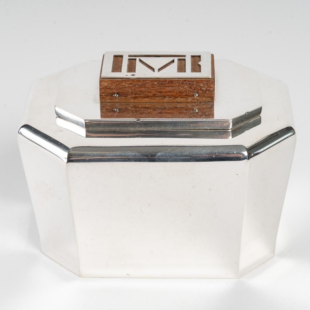 1937 Jean E. Puiforcat Art Deco Modernist Tea Coffee Set Sterling Silver Walnut For Sale 10