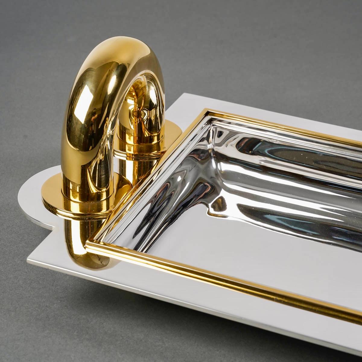 Art Deco Modernist Fruit Dish Tray made in solid silver 950/1000th and vermeil designed by Jean E. Puiforcat in 1937.
All parts are stamped Minverve 1st Title and Jean E. Puiforcat.

Perfect condition. Like new - just comes from our artisan