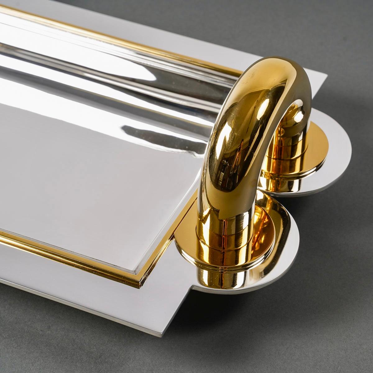 French 1937 Jean Puiforcat Art Deco Modernist Fruit Plate Tray Sterling Silver Vermeil For Sale