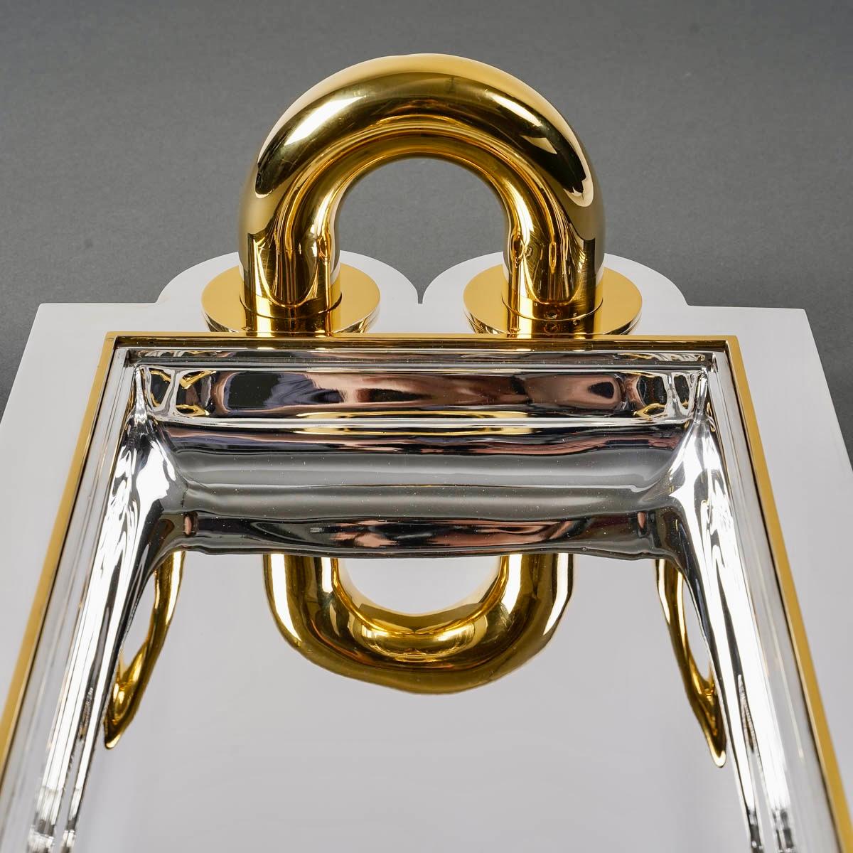 1937 Jean Puiforcat Art Deco Modernist Fruit Plate Tray Sterling Silver Vermeil In Good Condition For Sale In Boulogne Billancourt, FR