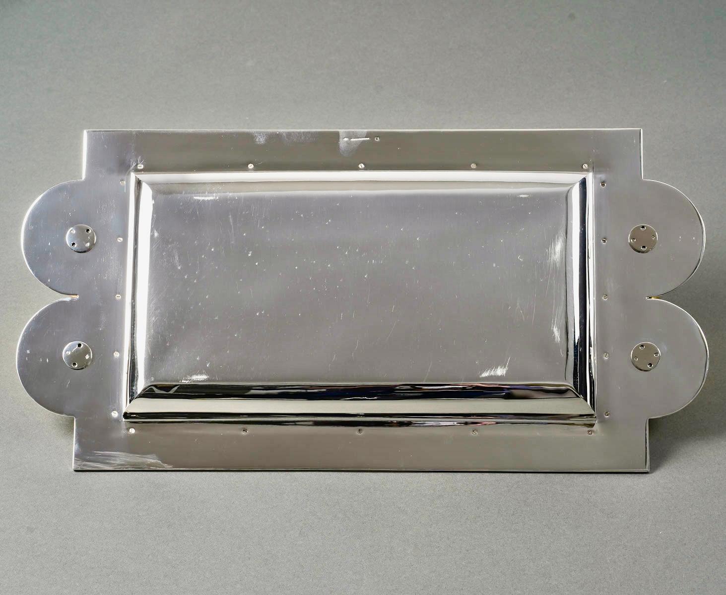1937 Jean Puiforcat Art Deco Modernist Fruit Plate Tray Sterling Silver Vermeil For Sale 3