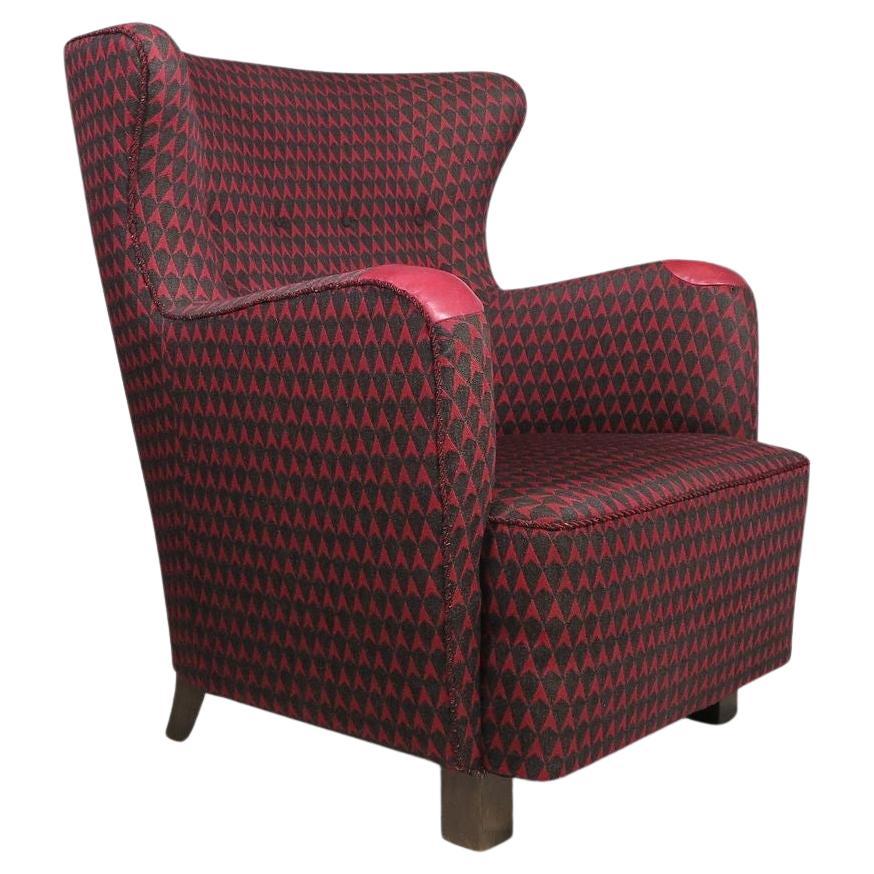 1937 Kaj Gottlob for A.J. Iversen Lounge Chair in Original Lis Ahlmann Fabric For Sale