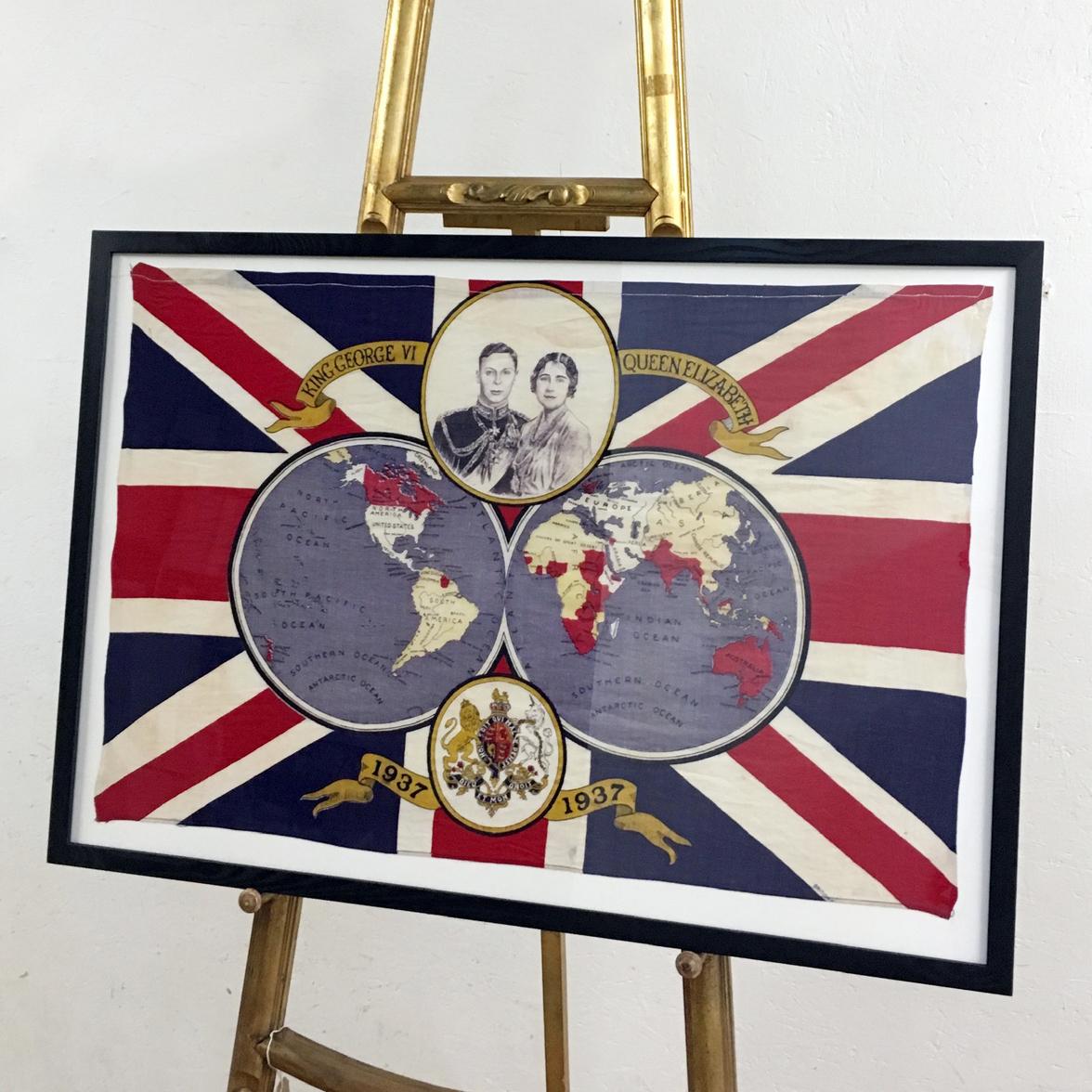 1937 King George VI Coronation Framed Flag In Good Condition In Hastings, GB