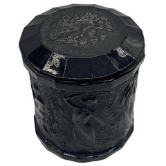1937 L.E. Smith Dancing Nymphs & Saytr Black Amethyst Glass Canister w/ Lid