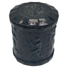 1937 L.E. Smith Dancing Nymphs & Saytr Black Amethyst Glass Canister w/ Lid