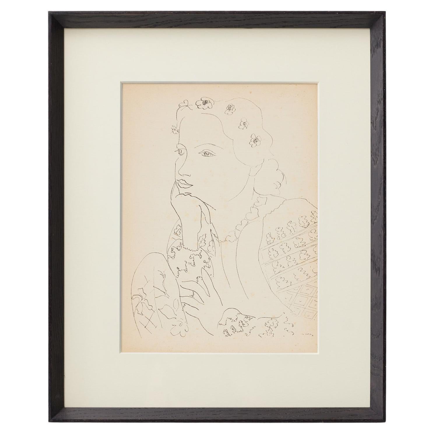 1937 Matisse Fine-Line Portrait Heliogravure from Verve Vol I, Museum-Framed