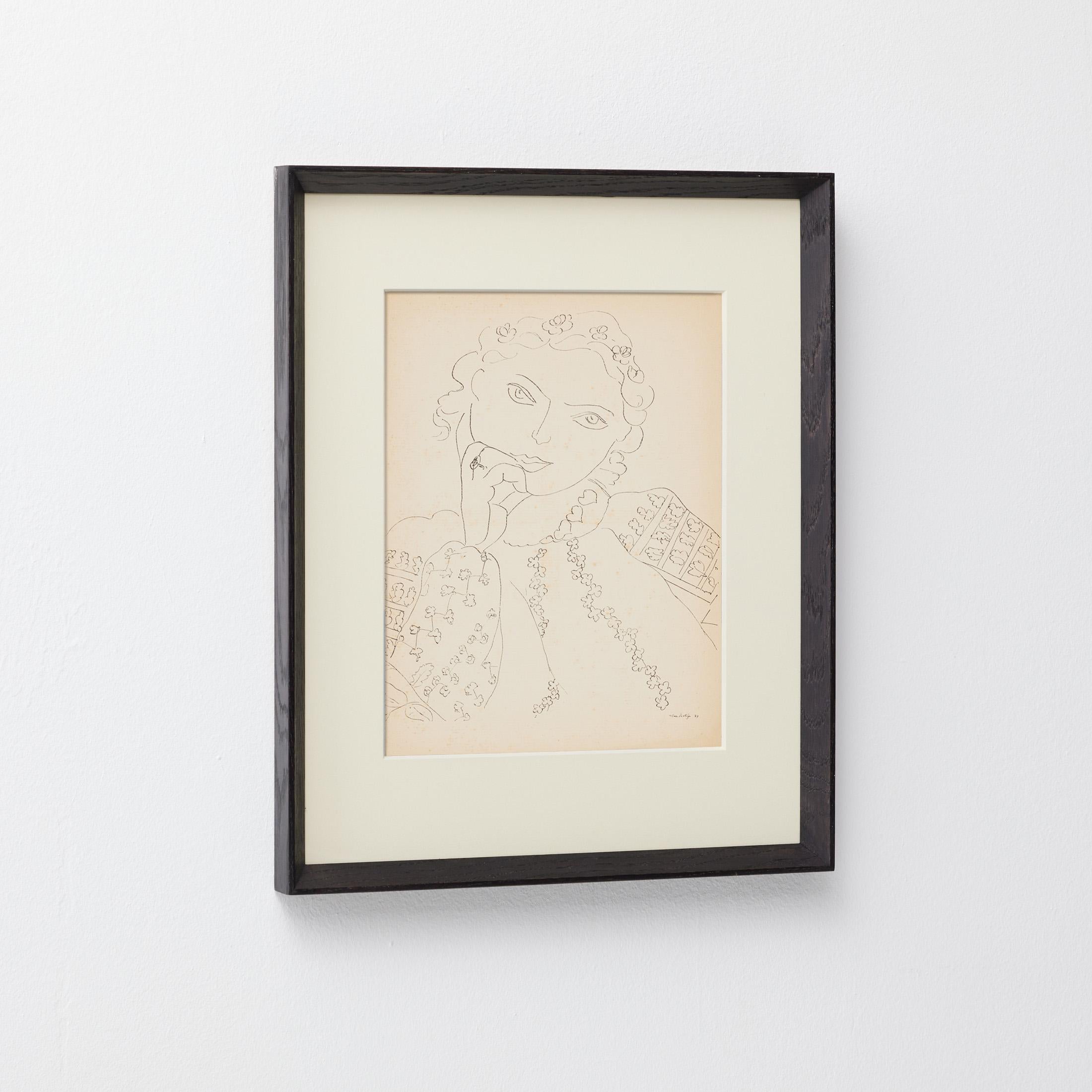 1937 Matisse Fine-Line Portrait II — Heliogravure from Verve, Museum-Framed mediados del siglo XX en venta