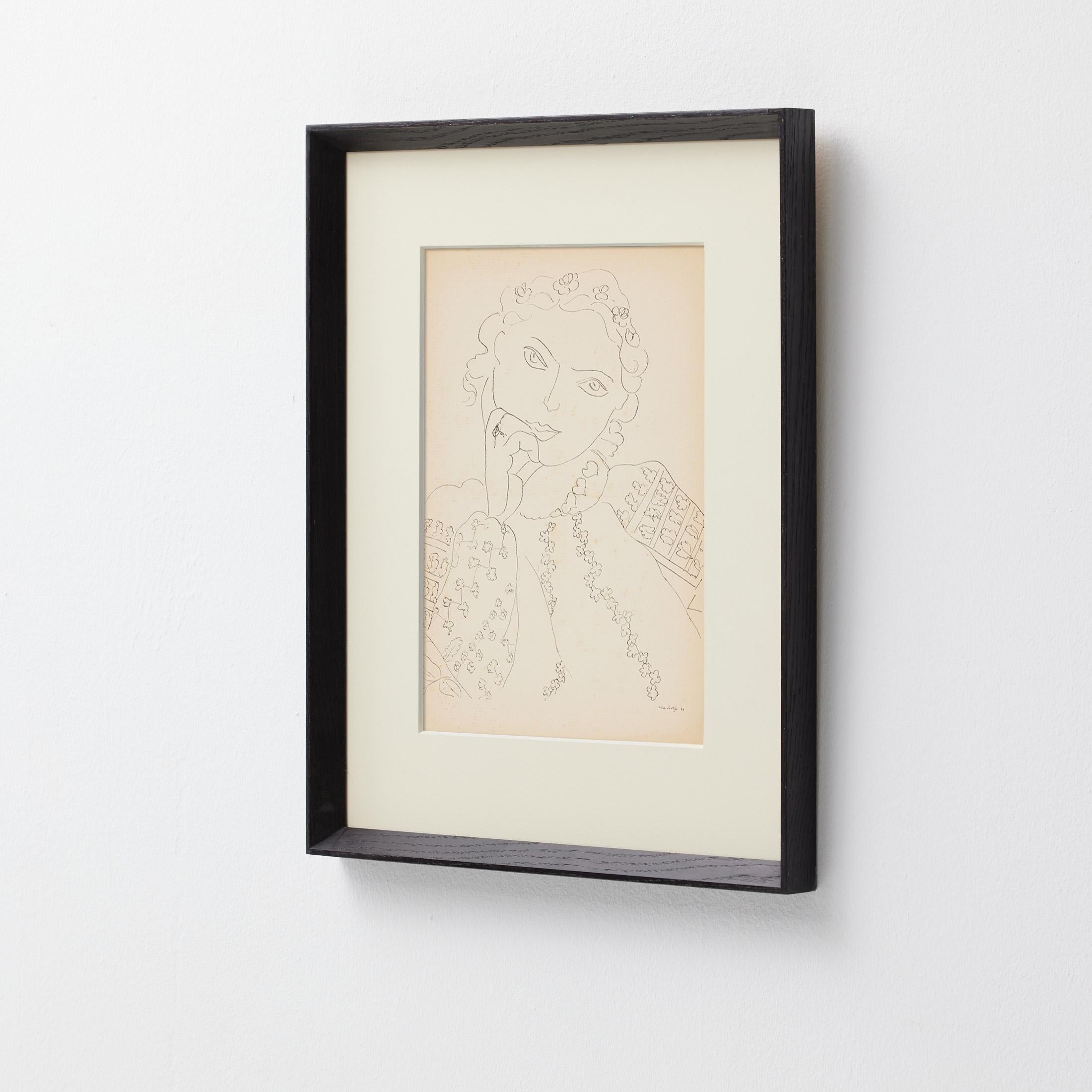1937 Matisse Fine-Line Portrait II — Heliogravure from Verve, Museum-Framed en venta 1