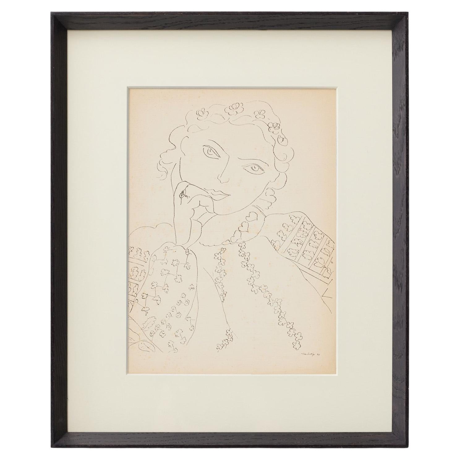 1937 Matisse Fine-Line Portrait II — Heliogravure from Verve, Museum-Framed