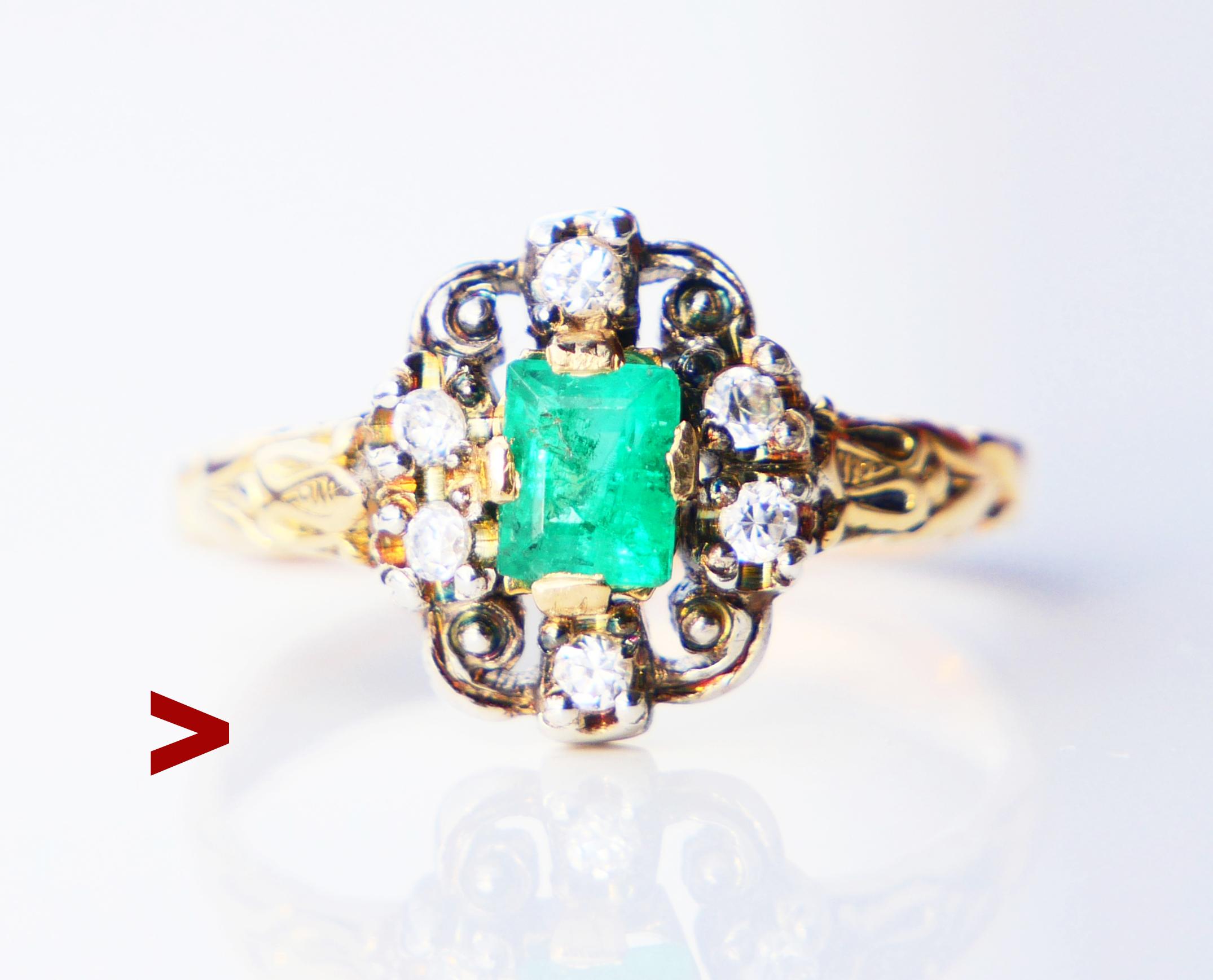 1937 Nordic Ring Emerald Diamonds solid 18K Gold ØUS 7.75US / 3.75 gr For Sale 6