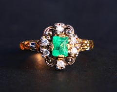 1937 Anillo Nórdico Esmeralda Diamantes macizo Oro 18K ØUS 7,75US / 3,75 gr
