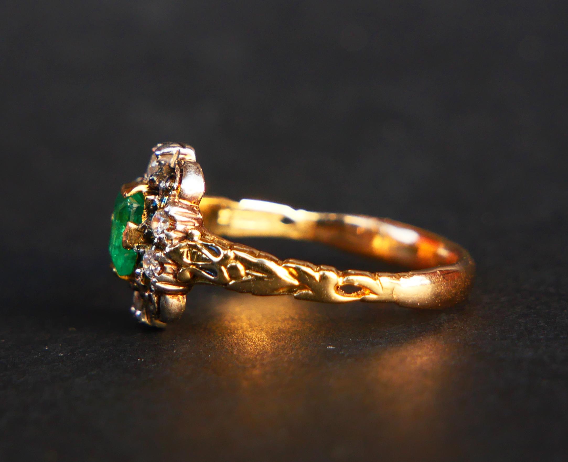1937 Nordischer Ring Smaragd Diamanten massiv 18K Gold ØUS 7.75US / 3.75 gr (Smaragdschliff) im Angebot