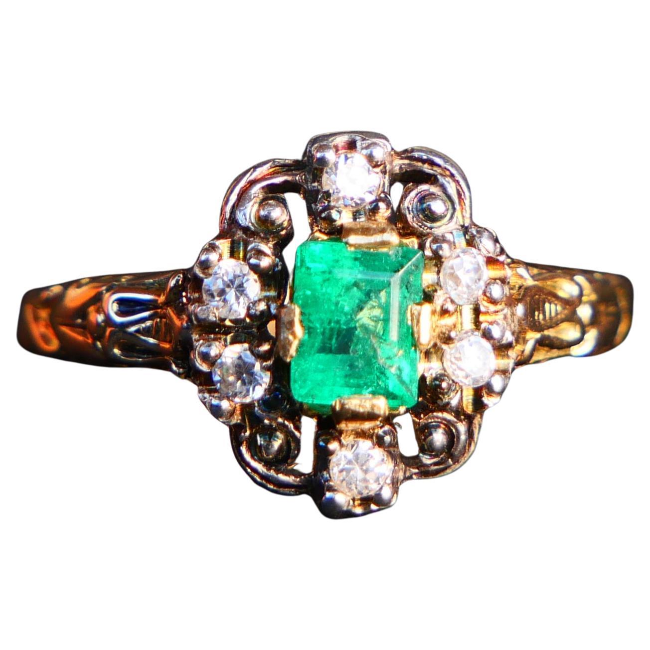 1937 Nordischer Ring Smaragd Diamanten massiv 18K Gold ØUS 7.75US / 3.75 gr im Angebot