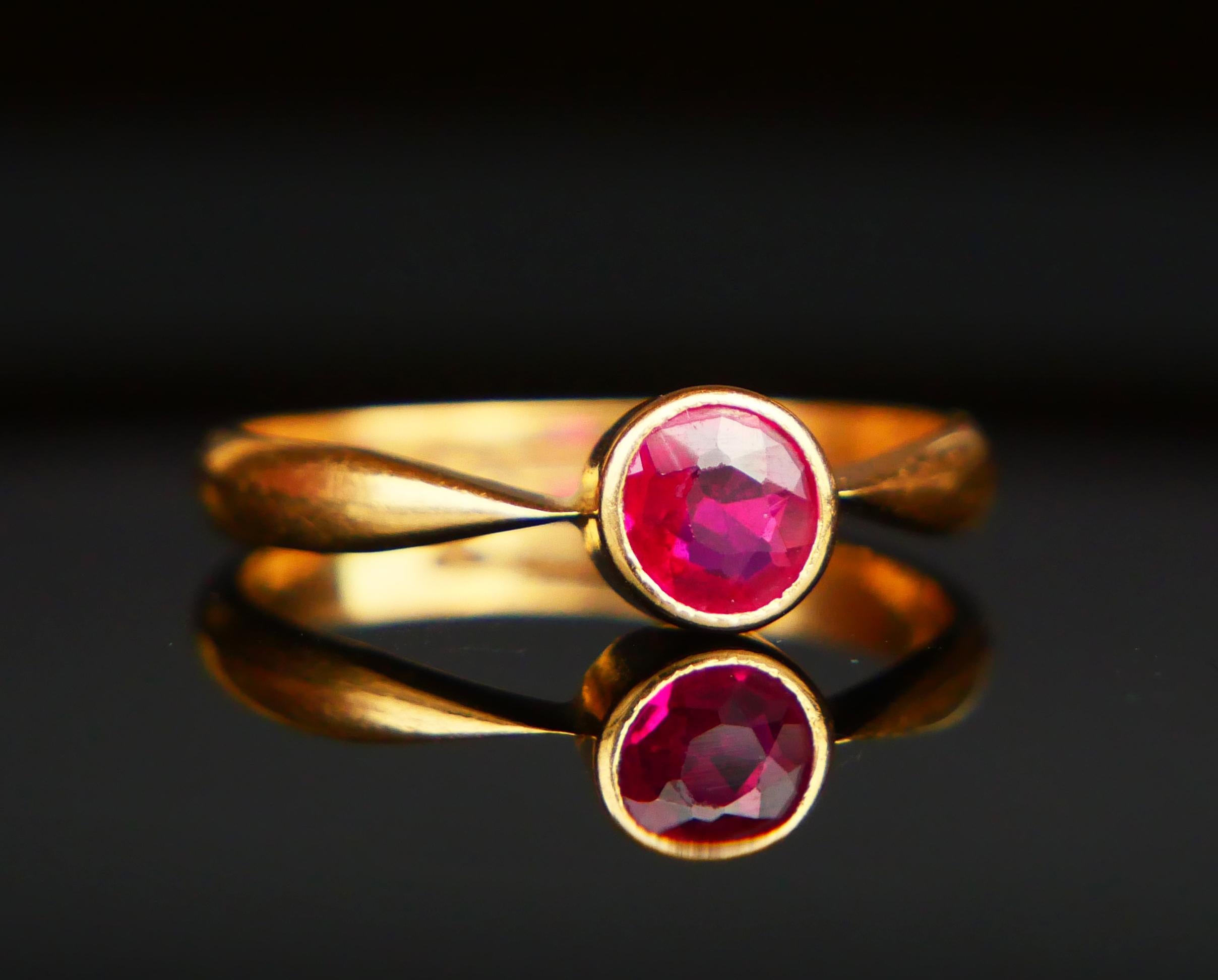 1937 Anillo Nórdico Rubí macizo Oro 18K Ø8US / 2,85 gr Retro en venta