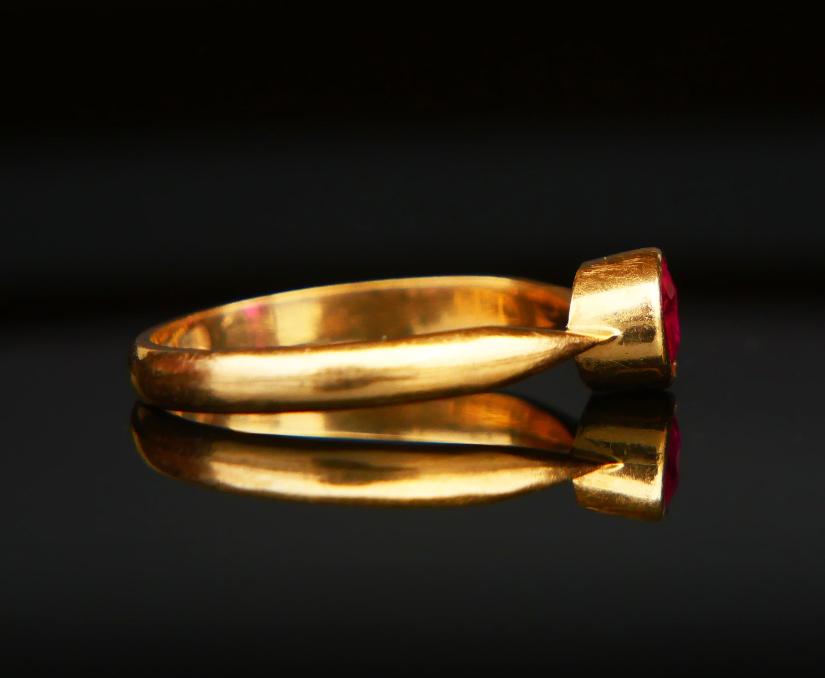 1937 Anillo Nórdico Rubí macizo Oro 18K Ø8US / 2,85 gr Corte europeo antiguo en venta