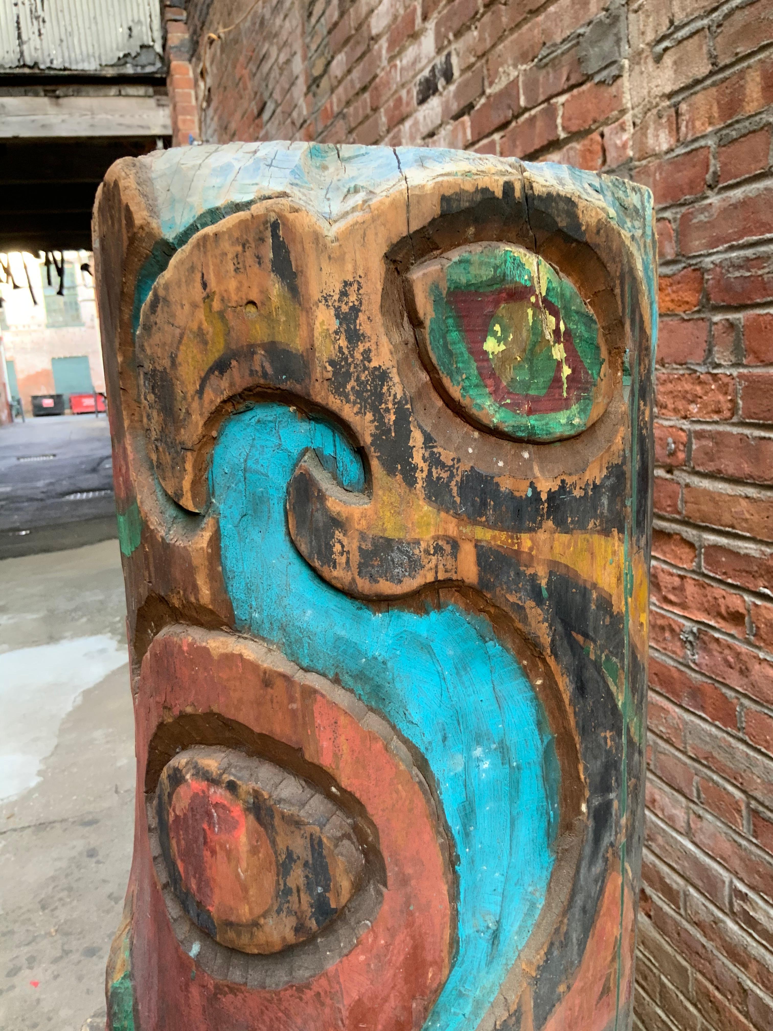 Wood 1937 Pacific Northwest Carved and Painted TOTEM