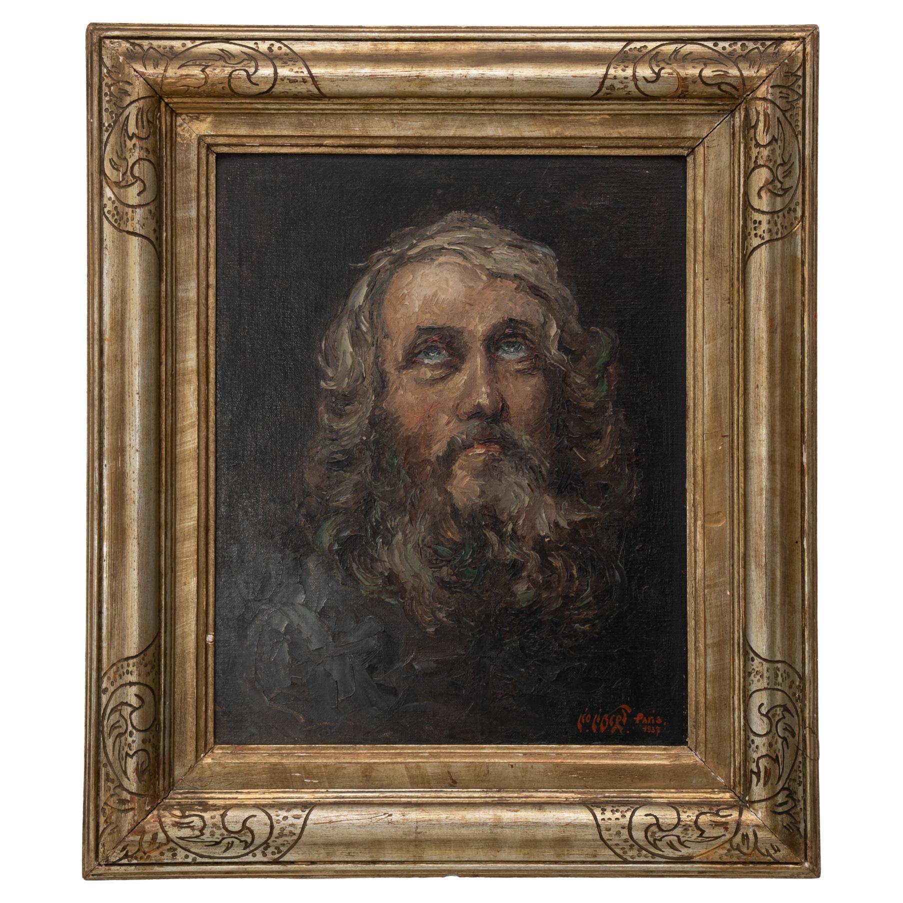 1937 Parisian Signed Oil On Canvas Portrait In Gilded Wood Frame For Sale