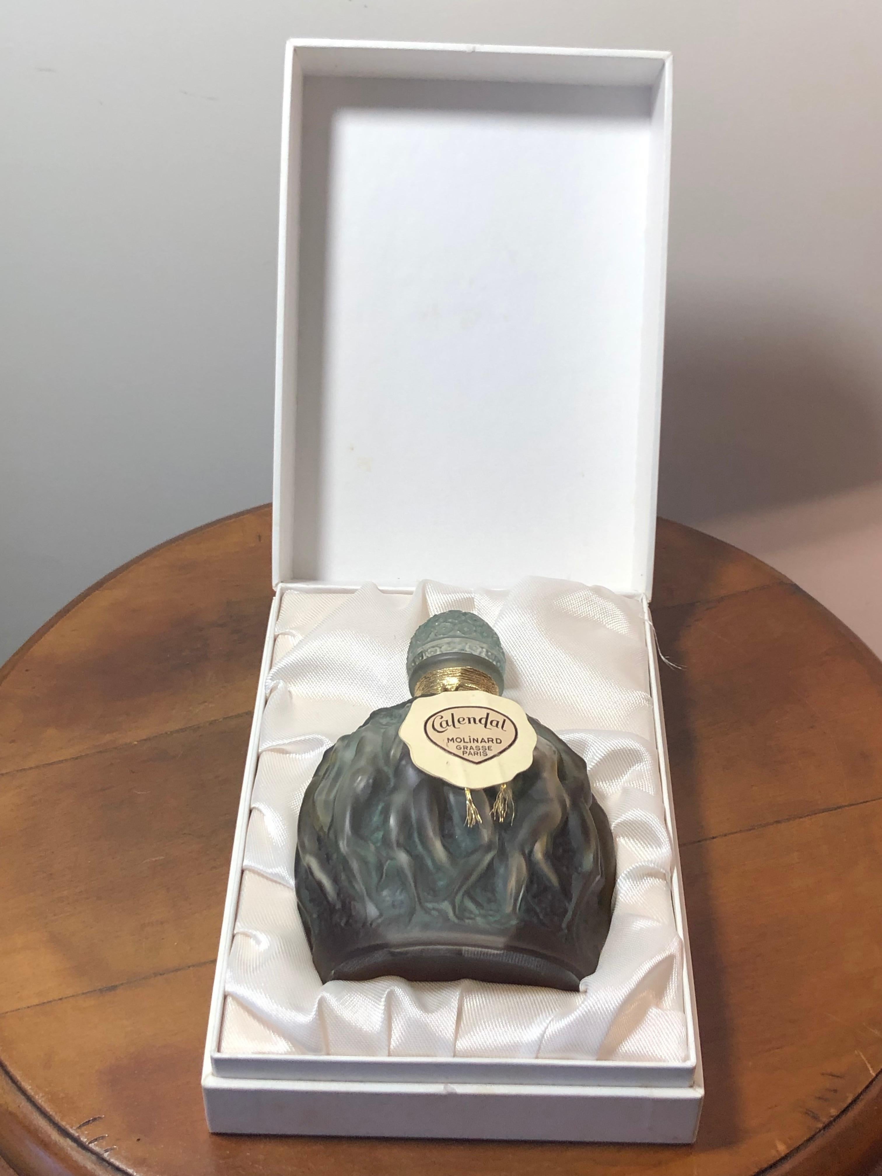 1937 Rene Lalique Calendal Perfume Bottle for Molinard Glass Sealed Boxed In Excellent Condition In Boulogne Billancourt, FR