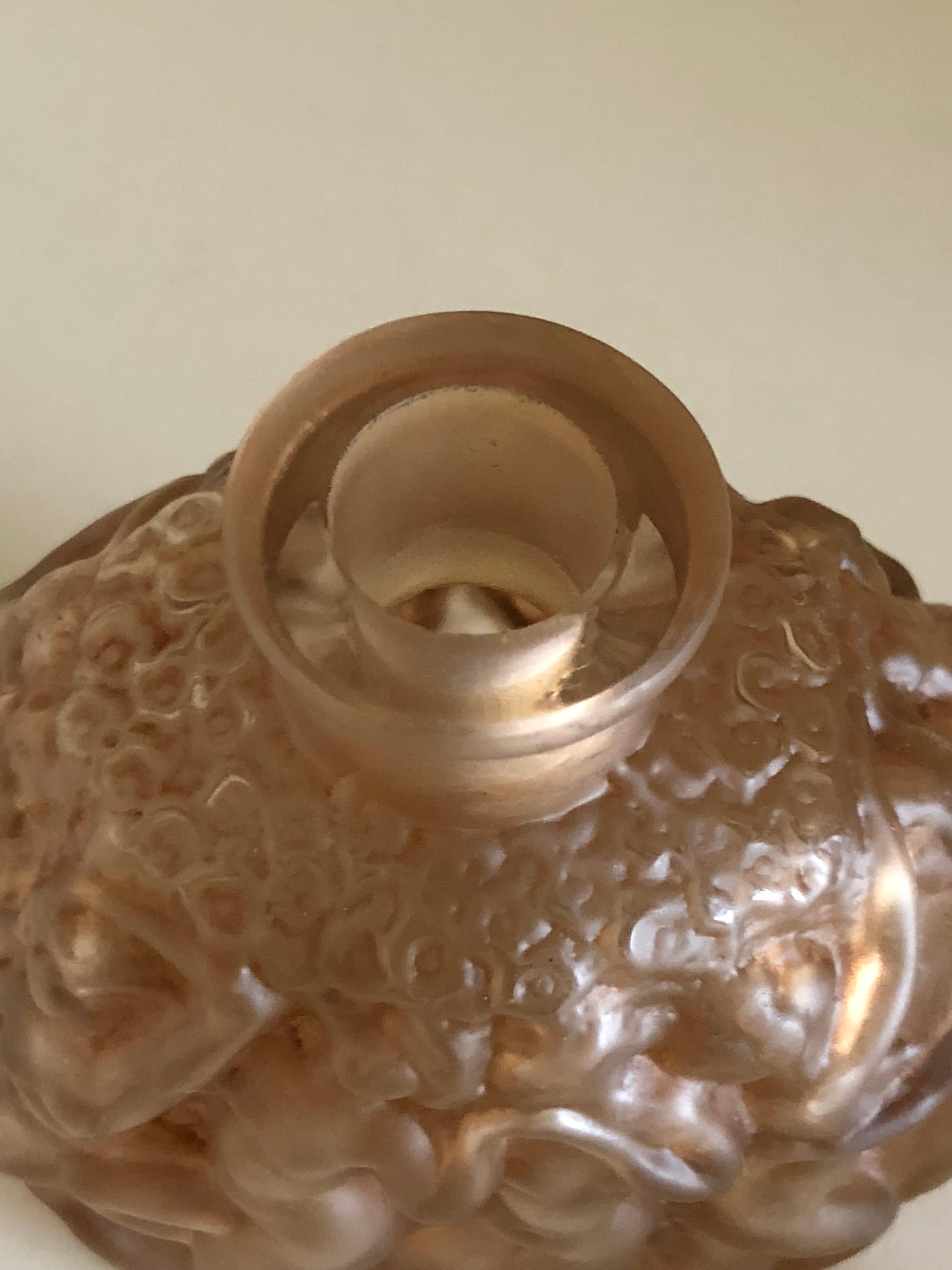 Molded 1937 René Lalique Calendal Perfume Bottle for Molinard Sepia Stained Glass