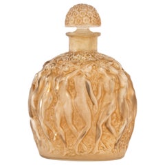 1937 Rene Lalique Calendal Perfume Bottle Molinard Frosted Glass Sepia Patina