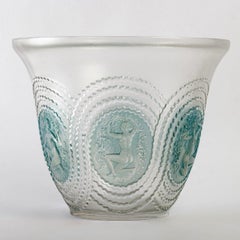 1937 René Lalique Driades Vase Frosted Glass with Blue Patina