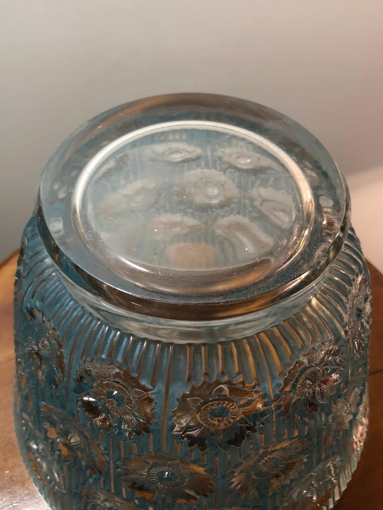 1937 René Lalique Edelweiss Vase in Frosted and Blue Stained Glass