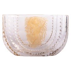 1937 René Lalique Flore Vase Clear Glass with Sepia Patina