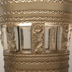 1937 René Lalique Florence Vase in Frosted Glass with Sepia Stain, Cherubs