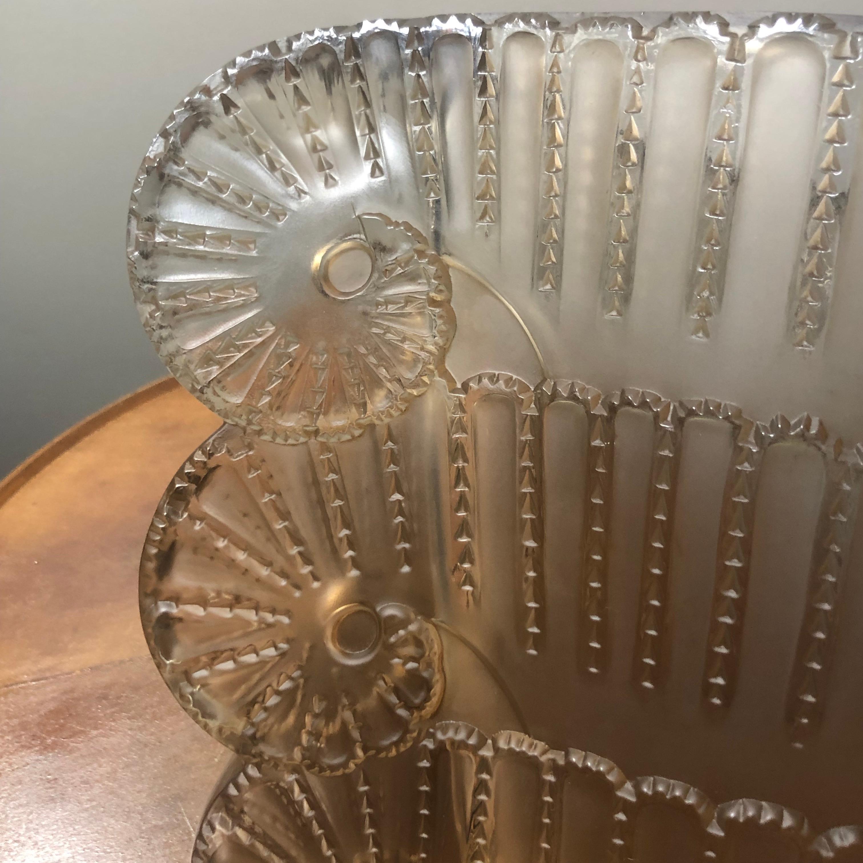 Blown Glass 1937 René Lalique Jaffa Vase in Clear Frosted Sepia Stained Glass