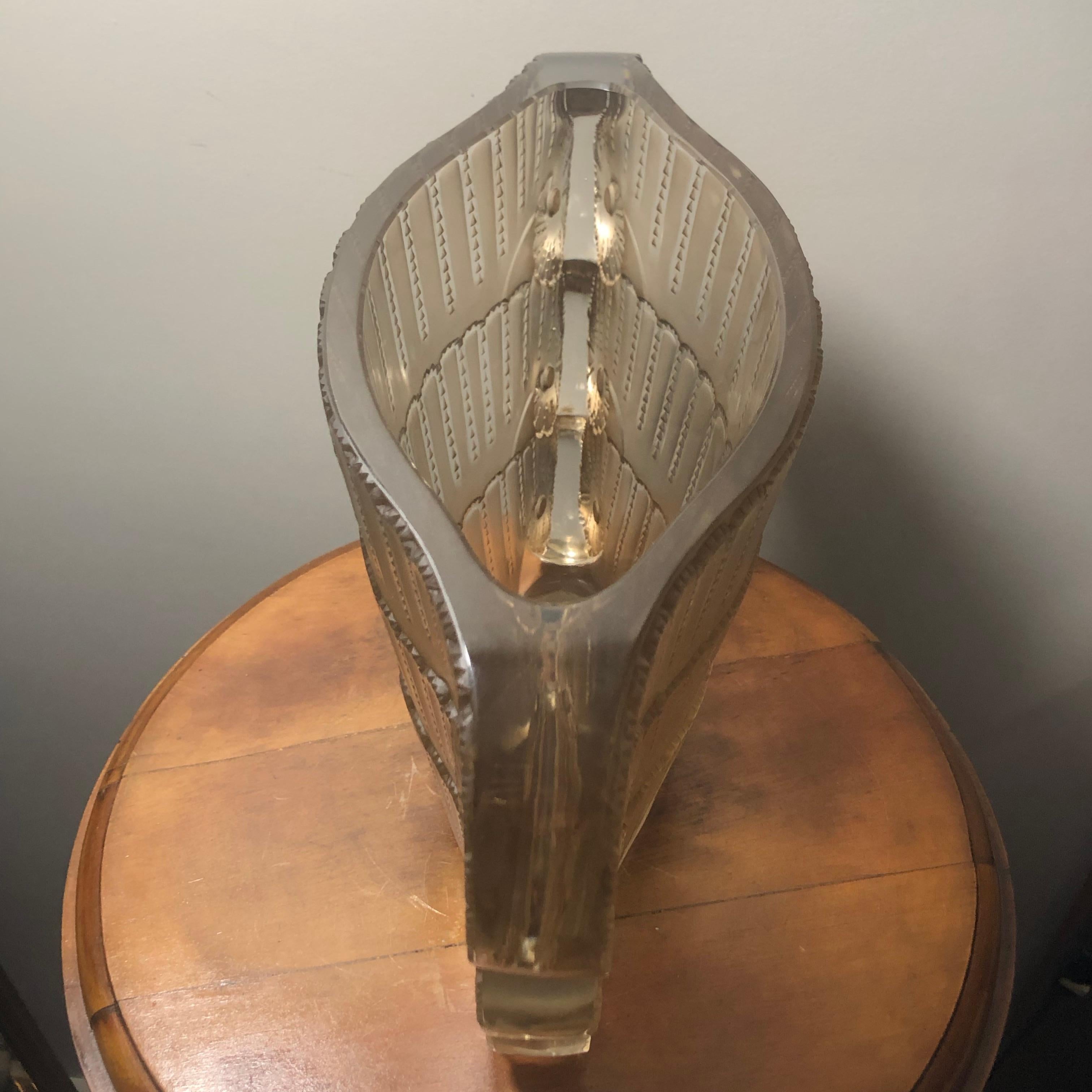 Molded 1937 René Lalique Jaffa Vase in Clear Frosted Sepia Stained Glass