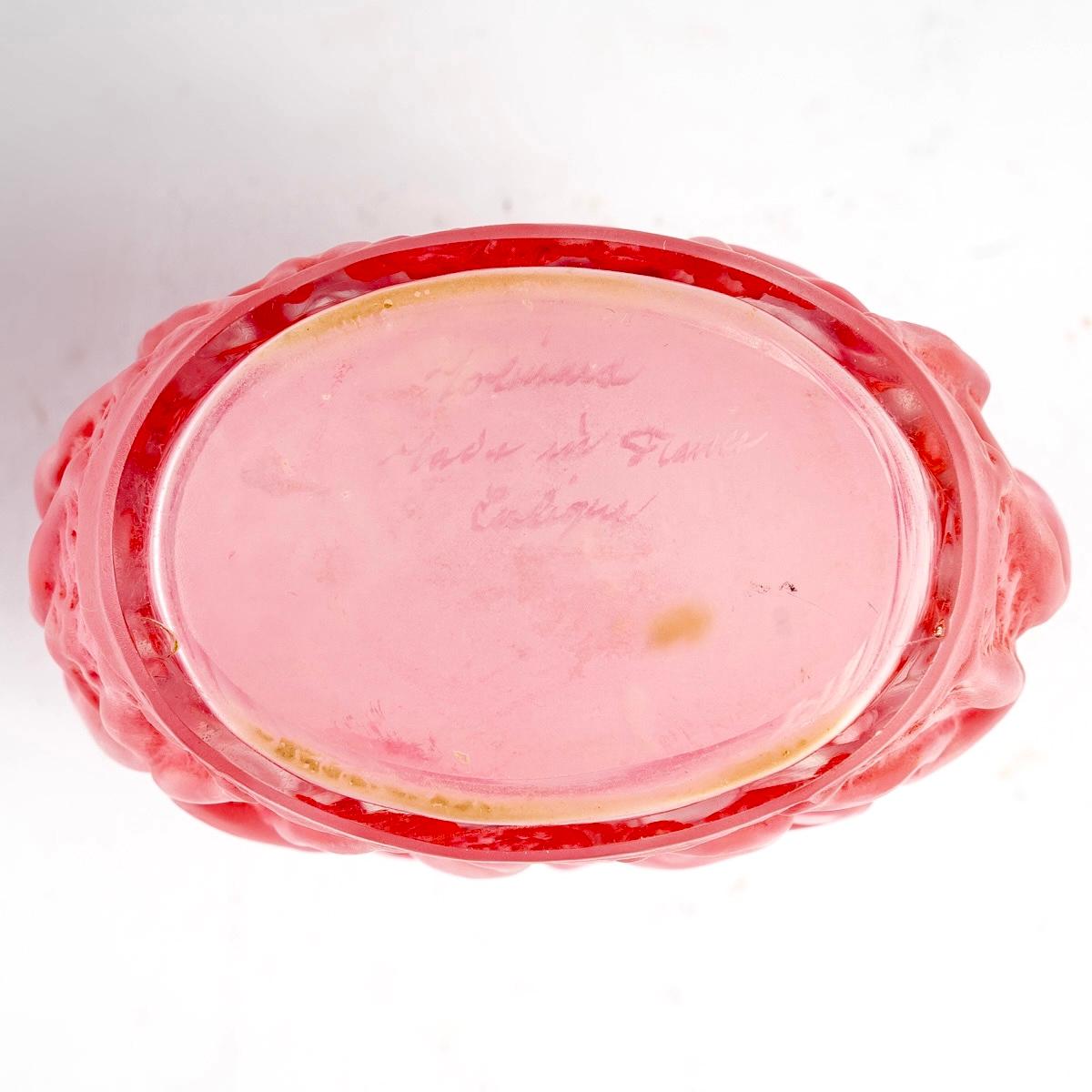 Blown Glass 1937 Rene Lalique Perfume Bottle Calendal for Molinard Frosted Glass Pink Patina