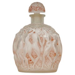 Vintage 1937 Rene Lalique Perfume Bottle Calendal for Molinard Frosted Glass Pink Patina