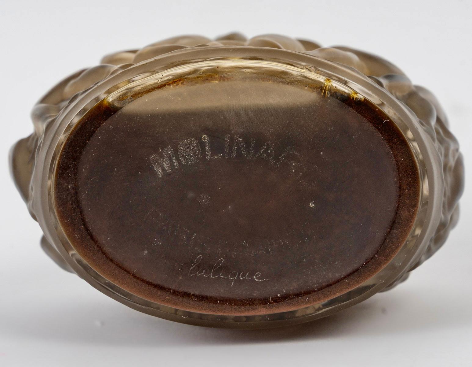 Mid-20th Century 1937 Rene Lalique Perfume Bottle Calendal for Molinard Glass Sepia Patina
