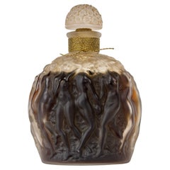 1937 Rene Lalique Perfume Bottle Calendal for Molinard Glass Sepia Patina