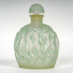 1937 Rene Lalique Perfume Bottle Calendal for Molinard Glass with Green Patina