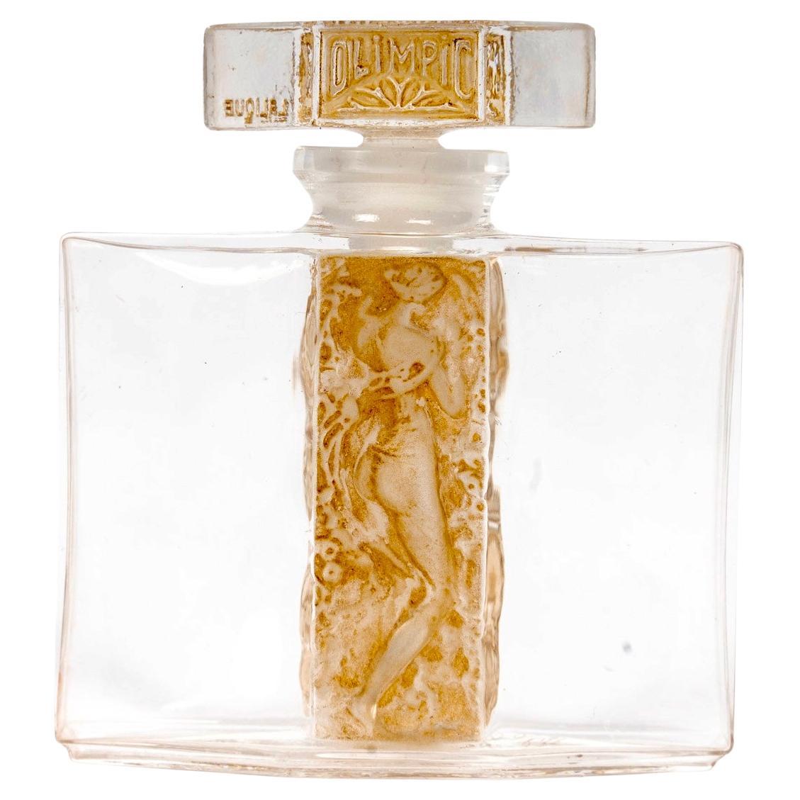 1937 Flacon de parfum René Lalique Olimpic pour Hermanny Verre patine sépia